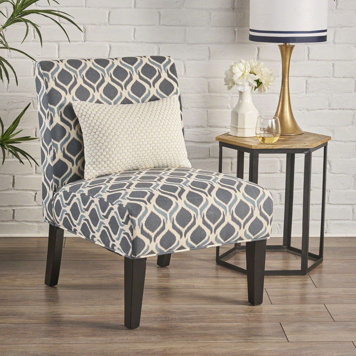 Fauteuil D’appoint Oliver En Tissu aspect lin Avec Pieds En Bois Caoutchouc - Bleu Et Gris