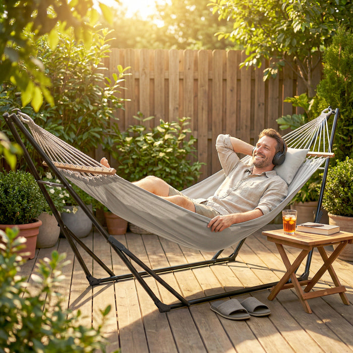 Outsunny - Support de hamac portable et reglable, capacite 120 kg, noir