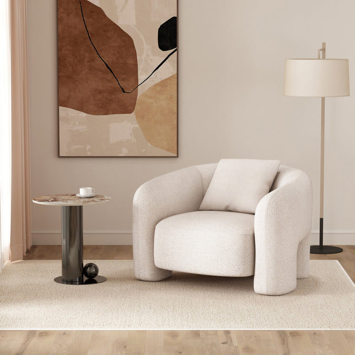 Fauteuil lounge en tweed ivoire Sylvia Modern Glam