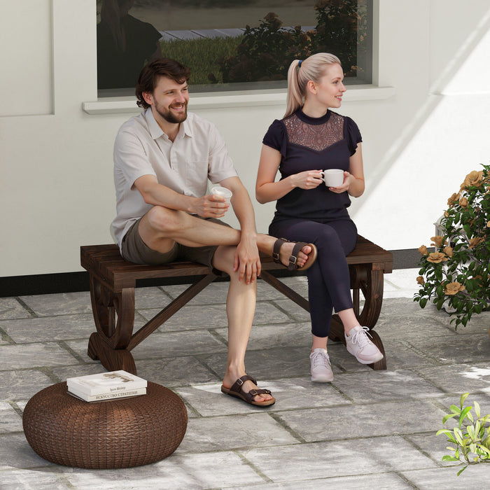 Banc D'exterieur En Bois Rustique Outsunny, Banc De Jardin Pour 2 Personnes, Brun