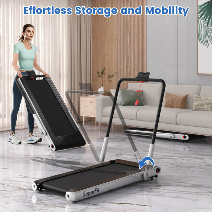 Tapis Roulant Pliant 3 En 1 Superfit Avec Ecran Led A Telecommande Smart Apps Et Haut-parleurs Argent