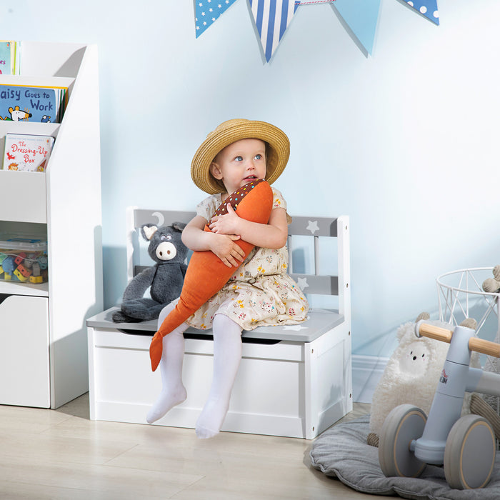 Qaba Banc de Rangement pour Enfants avec Dossier, Gris