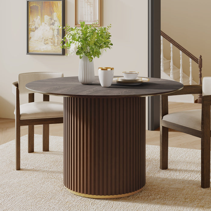 Table a manger ronde a piedestal Cove 47,25 pouces pour 4 a 5 personnes, brun