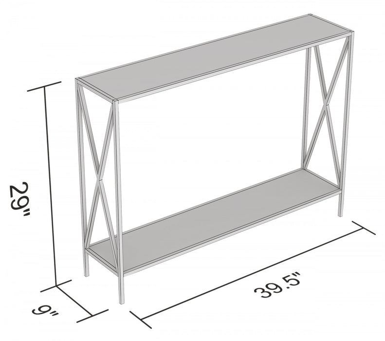 Console de 40 po avec 1 tablette - bois recyclé brun et base en métal noir