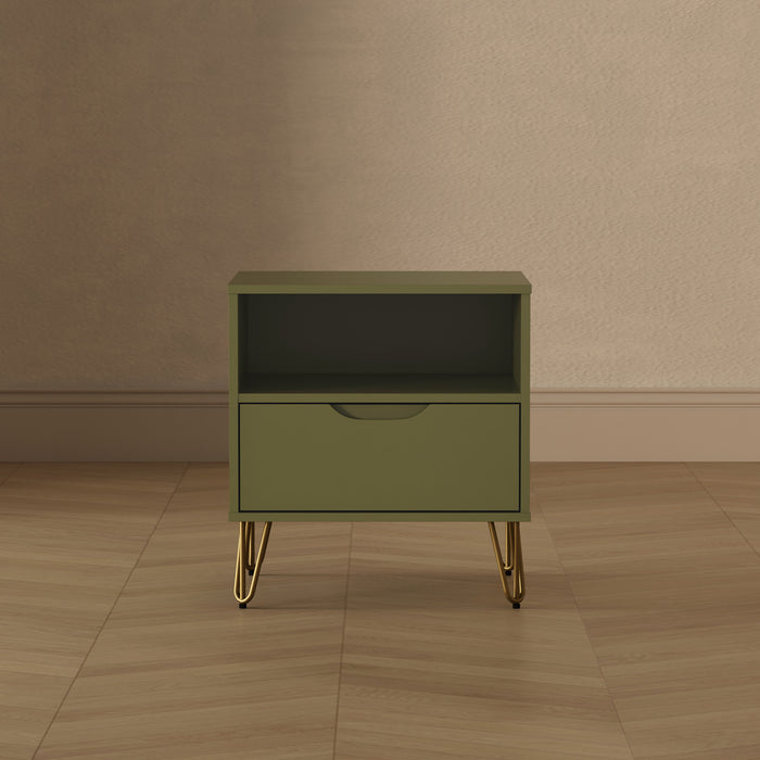 Table de nuit Rockefeller Mid-Century Modern 20\" en vert olive (1 tiroir)