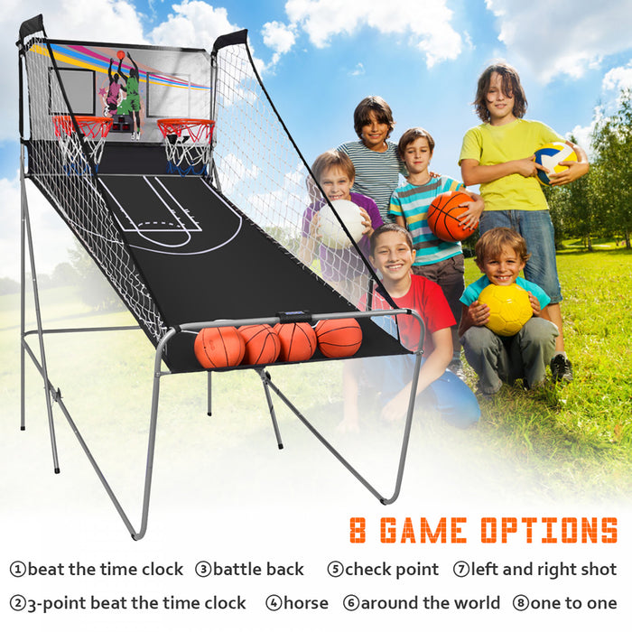 Costway Jeu De Basketball Arcade Panier Compteur Basketball Panier De Basketball Arcade Blanc Et Noir 202 X 107 X 205 Cm En Acier