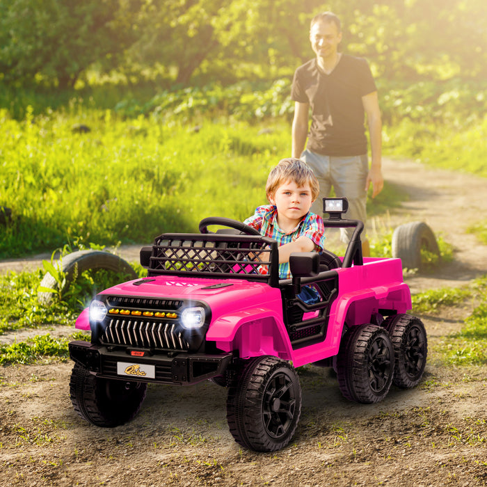 Qaba Voiture Electrique 12v Pour Enfants Avec Telecommande, Suspension A Ressort, Remorque Arriere, Lumiere Led, Musique, Demarrage Progressif, Klaxon, Pour 3-8 Ans, Rose
