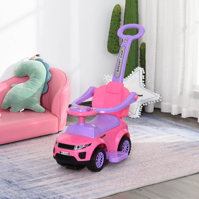 Aosom 3 En 1 Poussette Voiture De Marche Coulissante Avec Klaxon Musique Fonction D'eclairage Barre Securisee Jouet Pour Garcon Fille Tout-petits 1-3 Ans Rose