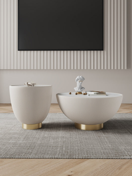 Ensemble de 2 tables Anderson Modern : table basse et table d’appoint en creme