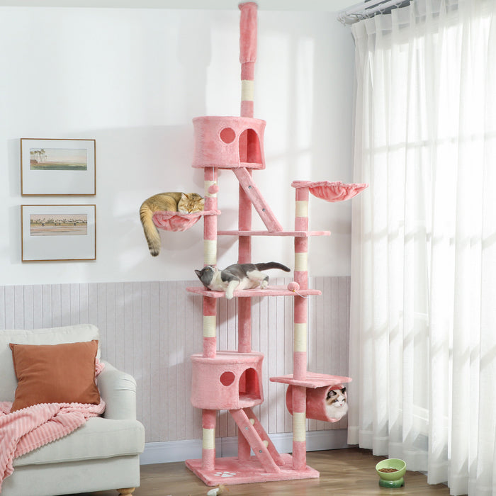 Arbre a Chat Geant du Sol au Plafond, Griffoir, Maison pour Chat, Rose