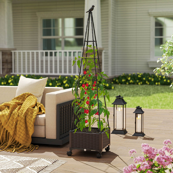 Costway 2 Pcs Lit De Jardin Eleve Avec Boite A Plantes Et Trellis Obelisque Planteur De Cage A Roues Verrouillables