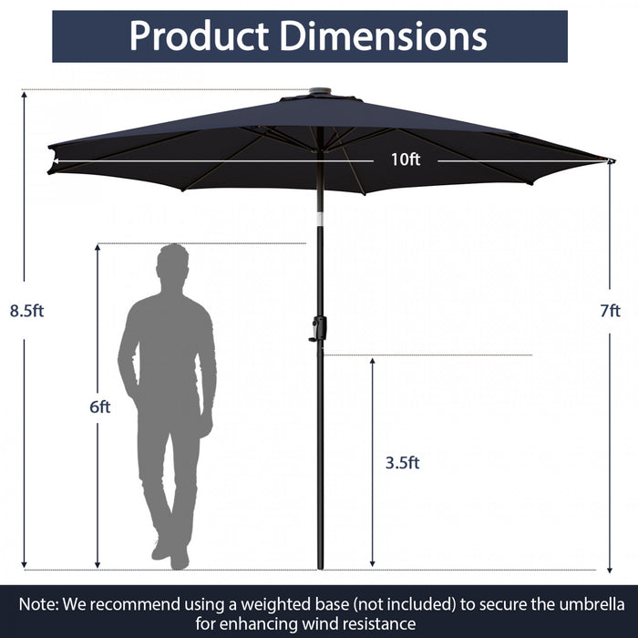 Costway Parasol de table de patio 10 FT avec 112 LED solaire, inclinaison avec manivelle, exterieur marine