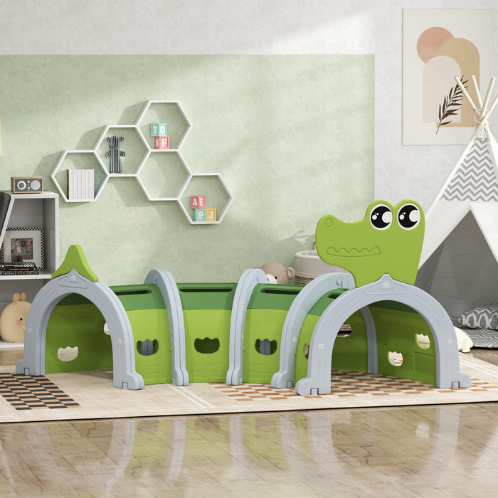 Qaba Tunnel Pour Enfants, Tunnel De Jeu Pour Enfants Pour Interieur Et Exterieur, Tunnel Pour Enfants Pour Grimper Et Ramper, Pour Enfants De 3 A 6 Ans, Motif Crocodile, Vert