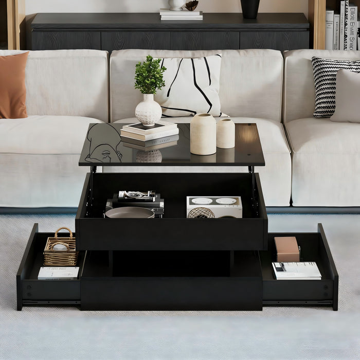 Oliver table basse relevable – table avec eclairage LED et 2 tiroirs, noir