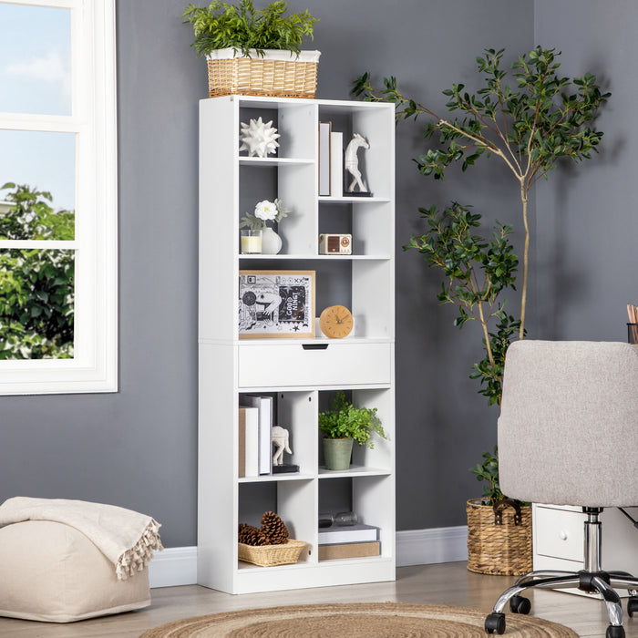 HOMCOM Bibliotheque Haute Tiroir Bureau Maison Blanc
