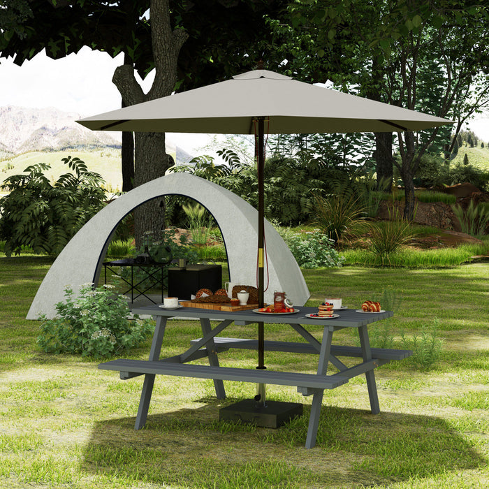 Outsunny Ensemble Table de Pique-Nique en Bois avec Bancs Integres et Trou pour Parasol, Gris