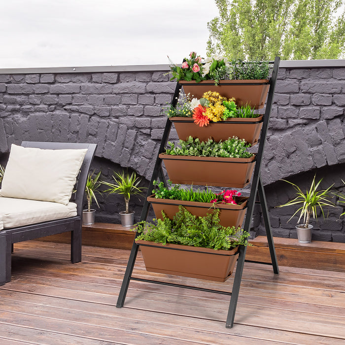 Costway 5 Niveaux Vertical Jardin Planter Boite Elevee Lit Eleve W / 5 Conteneur Marron