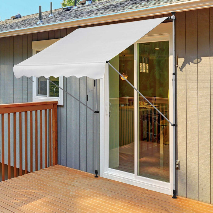 Outsunny Store Banne Manuel Retractable Inclinaison Reglable Installation Rapide Metal Alu Polyester Blanc