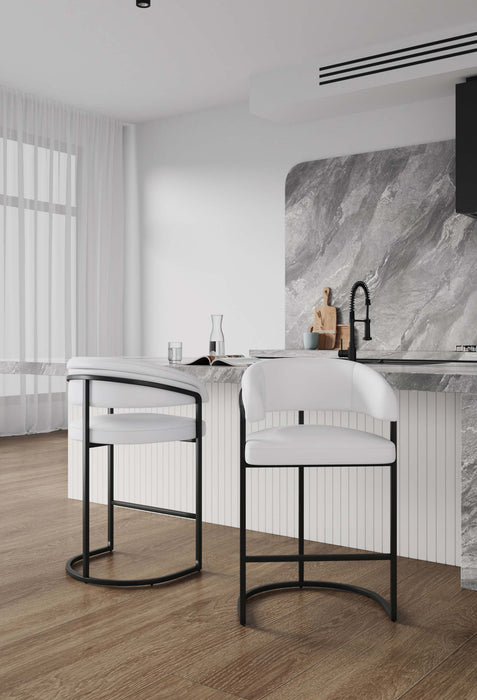 Tabouret de comptoir moderne Augusta en metal et tissu, blanc - Lot de 2