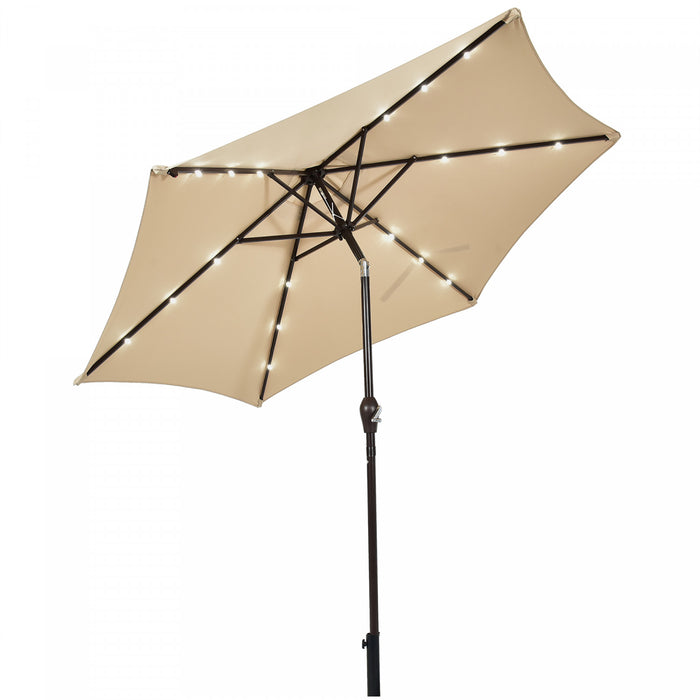 Costway Parasol de marche solaire LED de 9 pieds avec reglage d'inclinaison et manivelle, beige