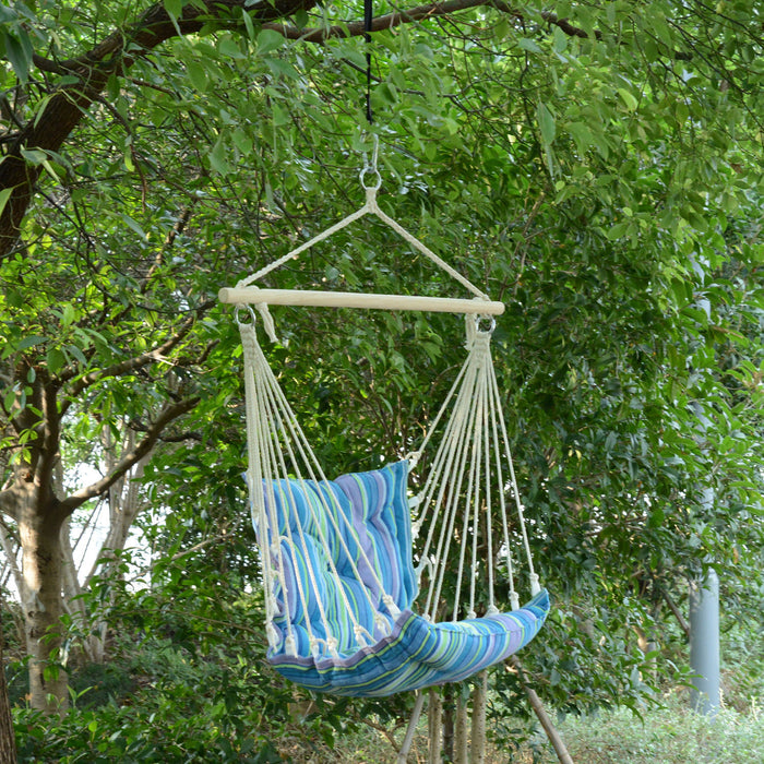 Outsunny Portable Hanging Tisse Hamac Siege Chaise Balancoire Lit De Couchage Pour Jardin Jardin Exterieur Camping Bleu