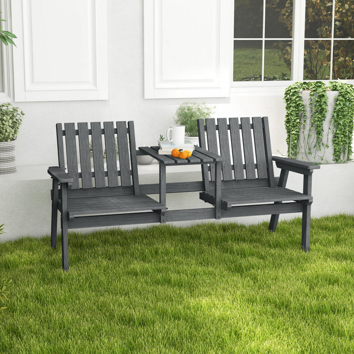 Outsunny Banc En Bois Avec Table Centrale Et Trou Pour Parasol, Gris
