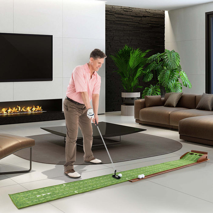 Costway Mettre Vert Pratique Golf Mettre Tapis Avec Auto Ball Retour Et 2 Tailles De Trou