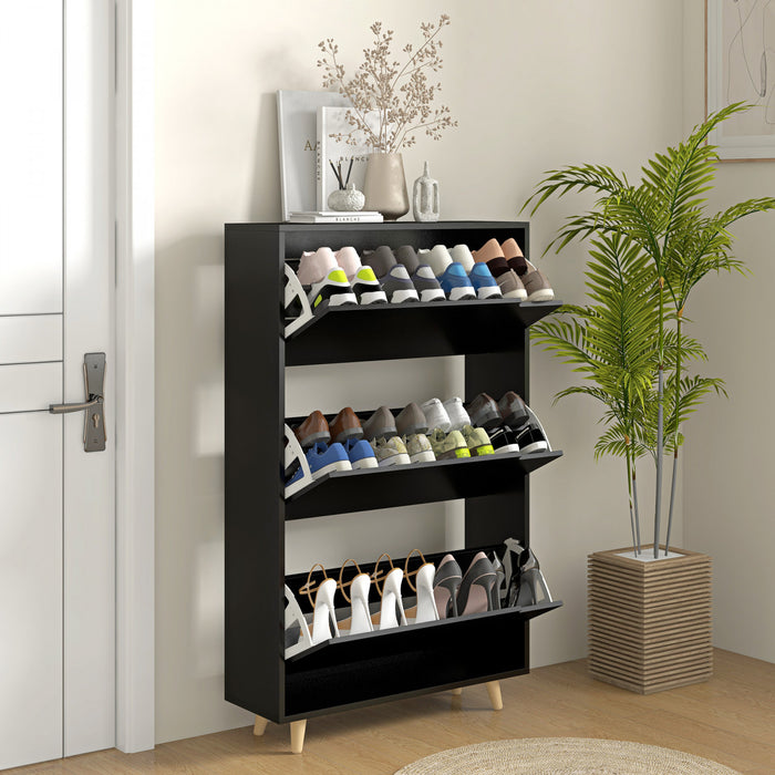 HOMCOM Armoire a chaussures avec 3 portes rabattables, noir
