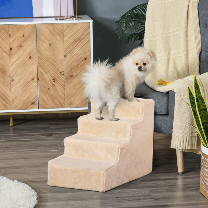 Pawhut Escalier Chats Et Chiens, Marches Pour Lit Et Canape Avec Housse Amovible, Beige