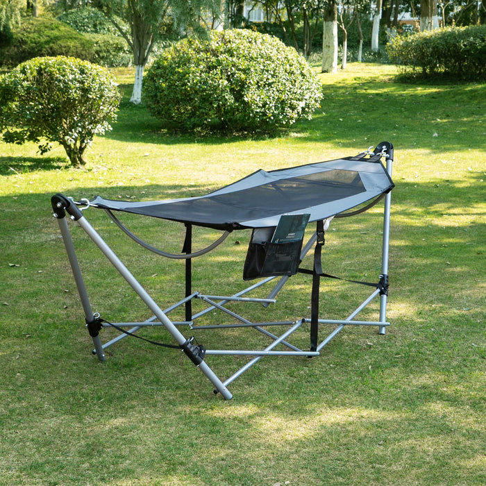 Outsunny Hamac Avec Support, Hamac Portable Avec Sac De Transport Et Poche Pour Le Voyage, La Plage, Le Jardin, Le Patio, La Randonnee, Gris Fonce