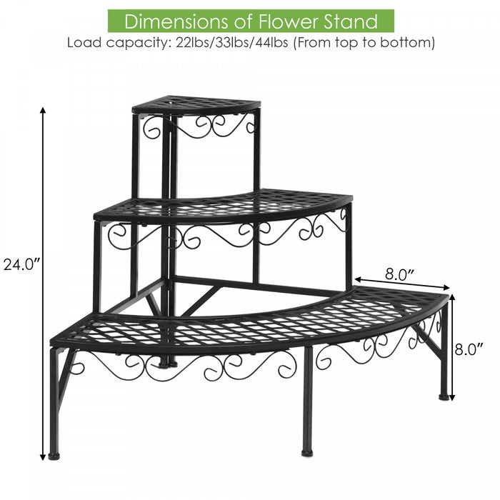 Presentoir Pour Plante 3 Niveaux, Etagere En Metal Pour Plantes, Grand Format, Presentoir Pour Exterieur Et Interieur, Pour Jardin/terrasse/balcon, Facile A Monter, Noir