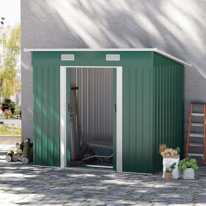 Outsunny 82\"x 52\" Abri De Jardin Terrasse Cabanon Rangement En Metal Porte Verrouillable Vert