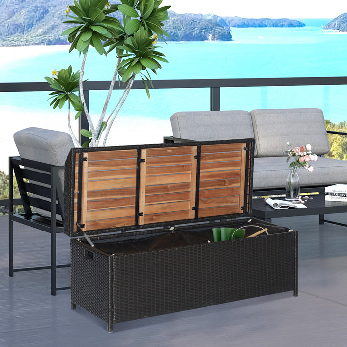 Outsunny Boite de banc de rangement couvercle superieur bois naturel cafe