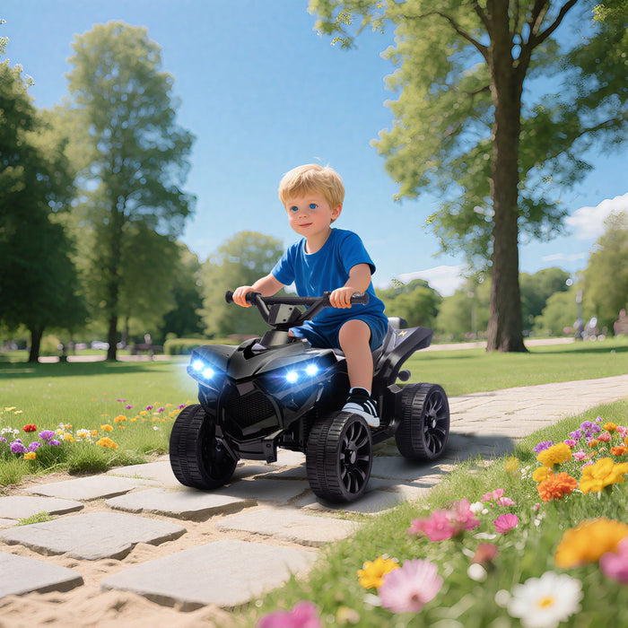 VTT 4 roues Qaba pour enfants, voiture electrique a batterie 6 V avec musique et phares LED pour garcons et filles de 3 a 8 ans, noir