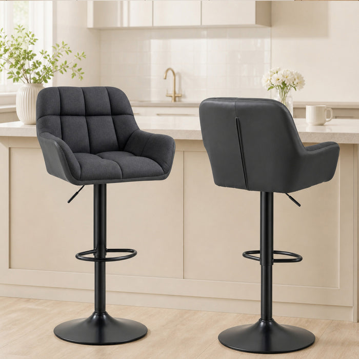 HOMCOM 2 Tabourets de Bar Reglables Pivotants Tissu Capitonne
