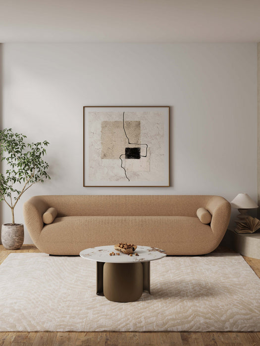 Table basse Monica Modern Glam avec plateau en pierre frittee, finition bronze