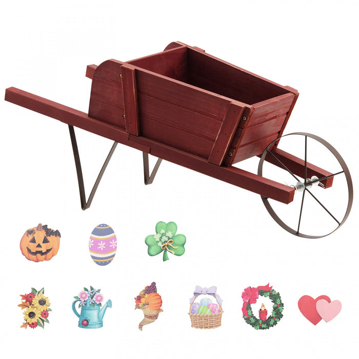Chariot De Fleur Rustique Interieur/exterieur Decoratif De Planteur De Wagon En Bois Costway Avec Roue Rouge