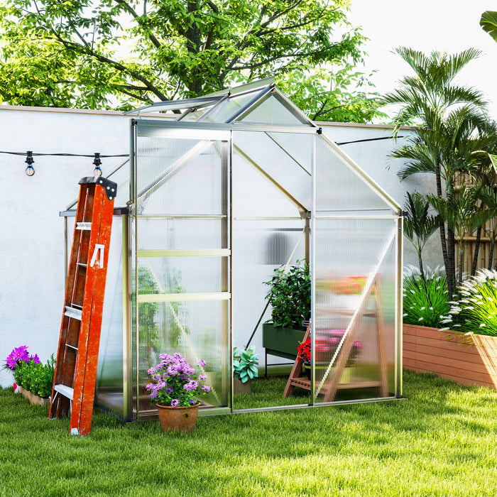 Outsunny Serre de plain-pied en polycarbonate 6' x 4' x 6,6' transparent