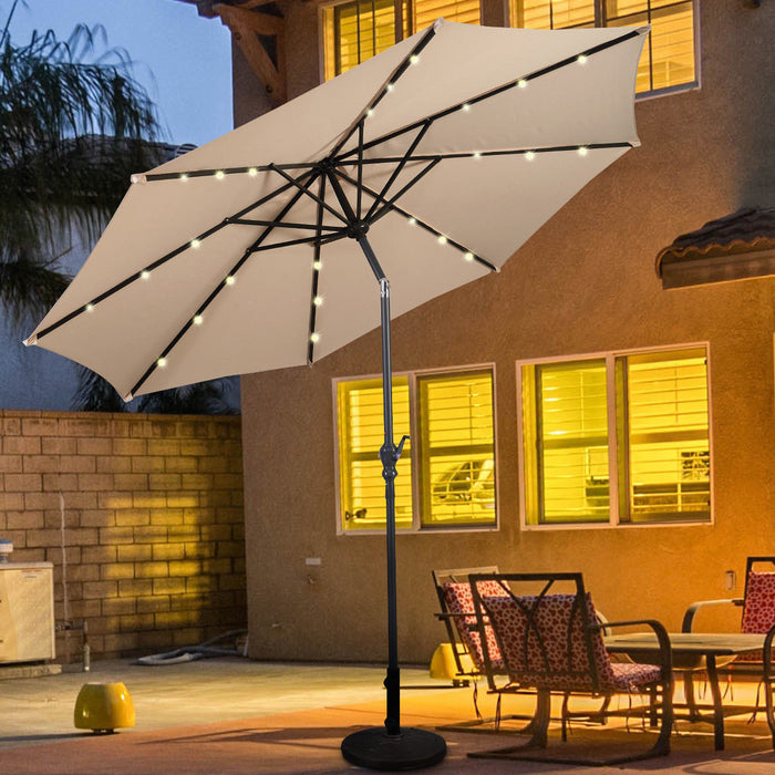 Costway Parasol Solaire de Patio 10ft LED Marche d'Exterieur en Acier Incline avec Manivelle Beige