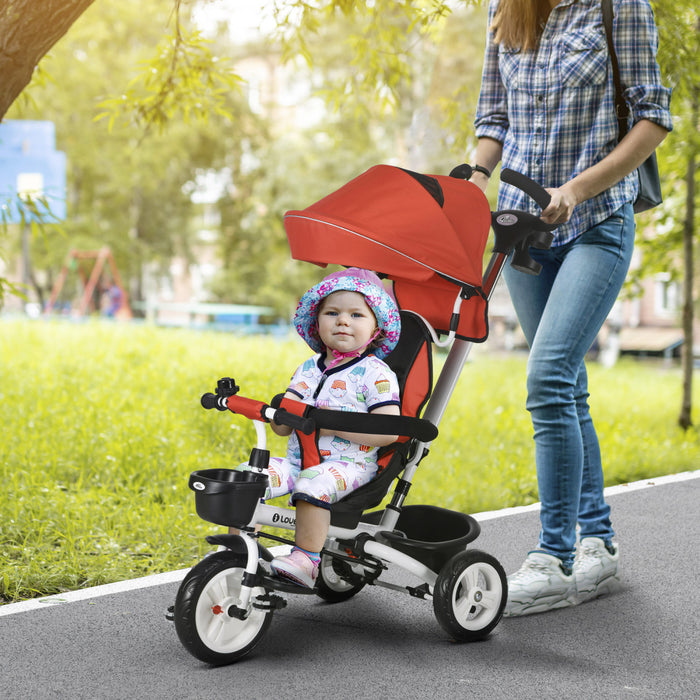 Qaba Tricycle Pour Tout-petits, Velo Poussette Avec Poignee De Poussee Parentale, Paniers De Rangement, Porte-gobelet, Garde-corps De Securite Et Ceinture De Securite, Pour 12 A 60 Mois, Rouge