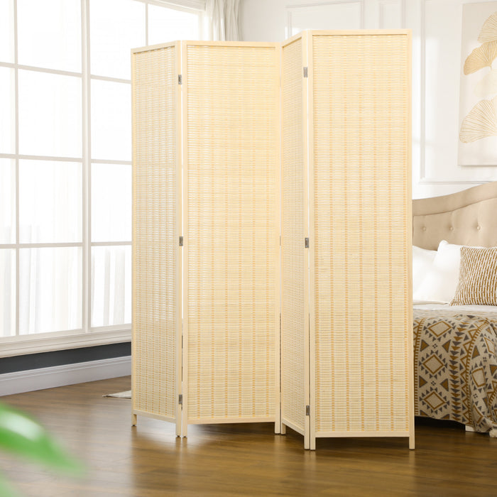 Homcom Ecrans De Separation De Piece 6' 4 Anneaux Avec Bambou Tisse