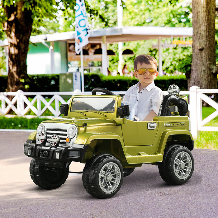 Aosom Voiture Electrique A Chevaucher 12v Enfants Jouet Camion Avec Telecommande 2 Vitesses Lumieres Mp3 Lcd Indicateur De Puissance, Vert