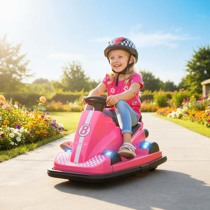 Auto-tamponneuse Qaba pour enfants, jouet electrique 6 V avec rotation a 360 degres et deux moteurs, voiture a percussion a batterie avec musique, lumieres LED lumineuses, pour les 3 a 8 ans, rose