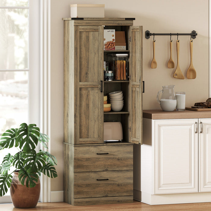 HOMCOM Armoire de Cuisine Haute avec Etageres Reglables, Ivoire Clair
