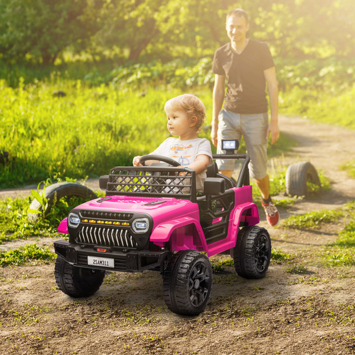 Qaba Voiture Electrique 12 V Alimente Par Batterie Pour Enfants Avec Telecommande, Suspension A Ressort, 3 Vitesses, Klaxon Musical Usb, Phares Led, Rose
