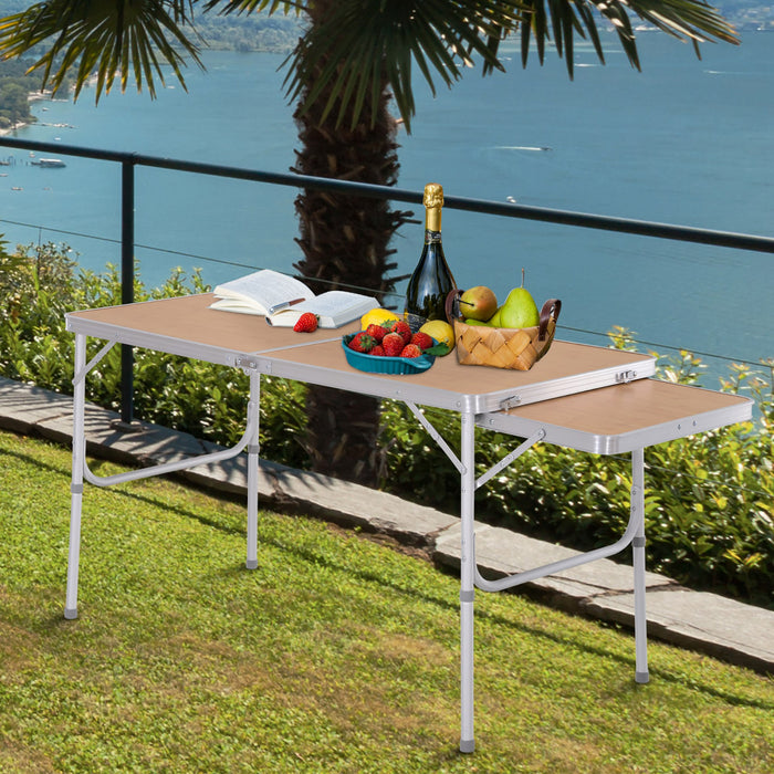 Table pliante table de camping table de jardin avec rallonge hauteur reglable aluminium MDF imitation bambou