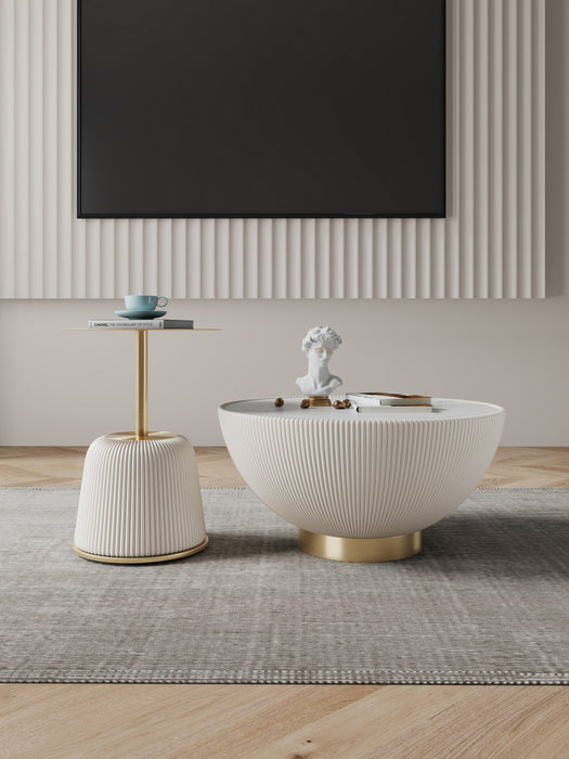 Ensemble de 2 tables Anderson Modern : table basse et table d’appoint en creme