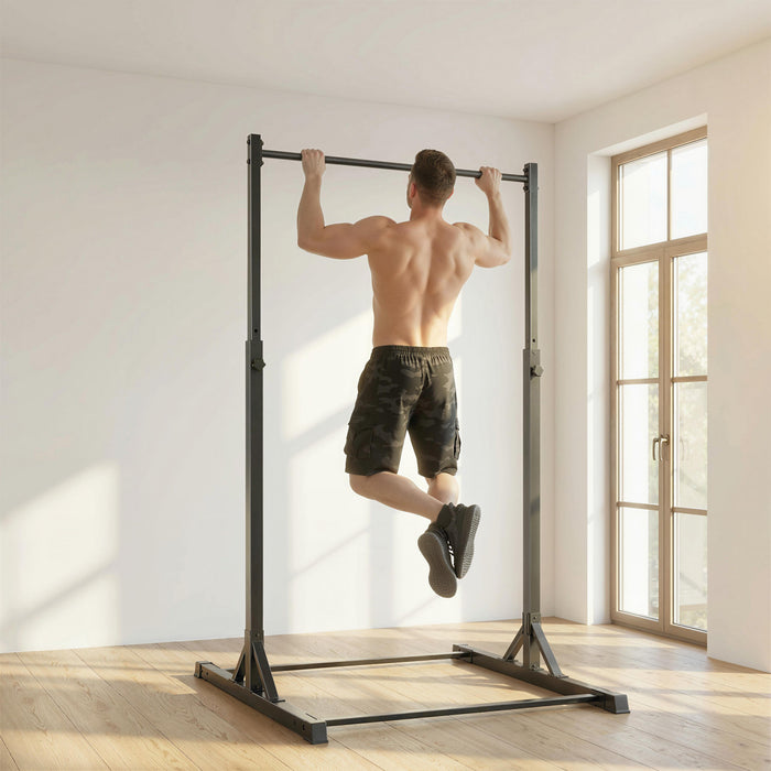 Soozier Poste de Traction Portable, Barre de Traction Reglable en Hauteur, Noir