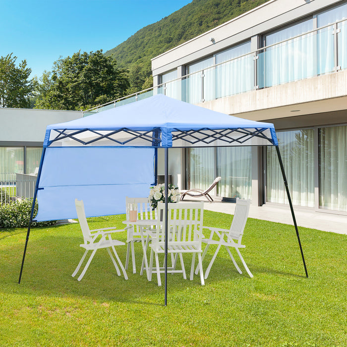 Outsunny 7 'x 7' Tente De Jardin Pliable Avec Sac A Dos Et Pieds Reglables Auvent De Fete En Plein Air, Bleu Et Noir