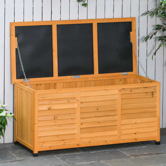 Outsunny Boite De Terrasse En Bois 75 Gallons, Conteneur De Stockage Exterieur Avec Espace D'aeration Et Finition Anti-intemperies, Jaune